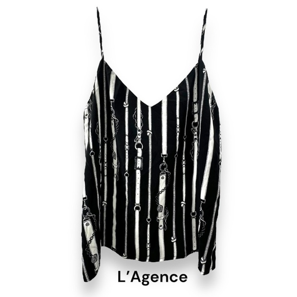 L'AGENCE Tops - L'Agence 100% Silk Cami Black/White Belt Design